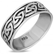 Celtic Knot Mens Sterling Silver Band Ring, rp607